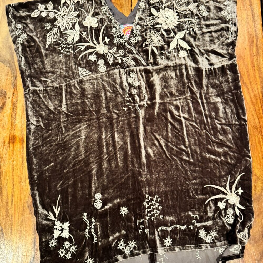 Johnny Was Velvet Tunic Dress - Dark Brown embroidered - XS - Picture 9 of 12